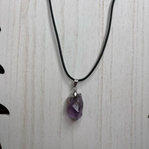Raw amethyst pendant necklace adjustable healing crystal stone purple - Picture 9 of 11